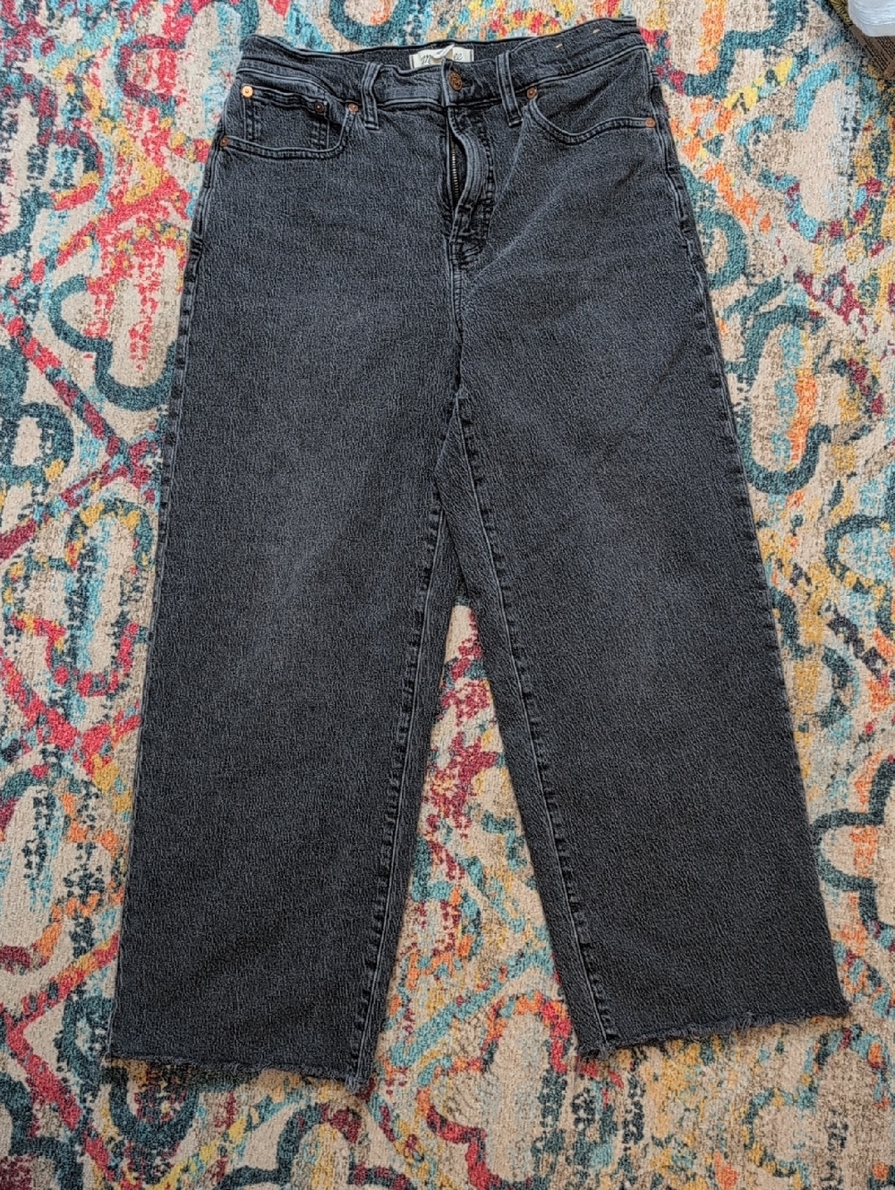 Madewell Perfect Vintage Wide Leg Crop Black 28 Raw Hem
